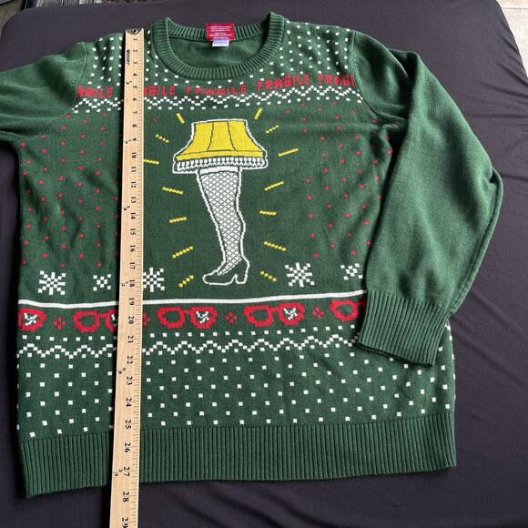 A Christmas Story Ugly Sweater Mens Large Green Fragile Lamp Xmas Festive Party - Picture 9 of 10